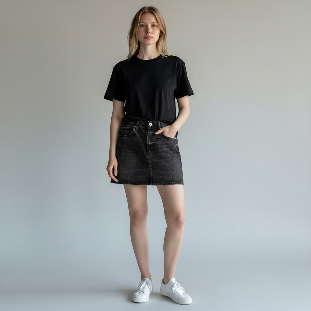 Citizens of Humanity Black Denim Mini Skirt Distressed Washed Size 29